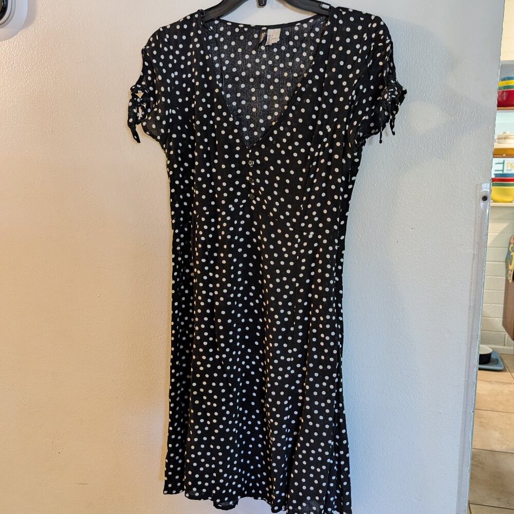 Black Polka Dot Dress with Retro Styling, Size 6, EUC